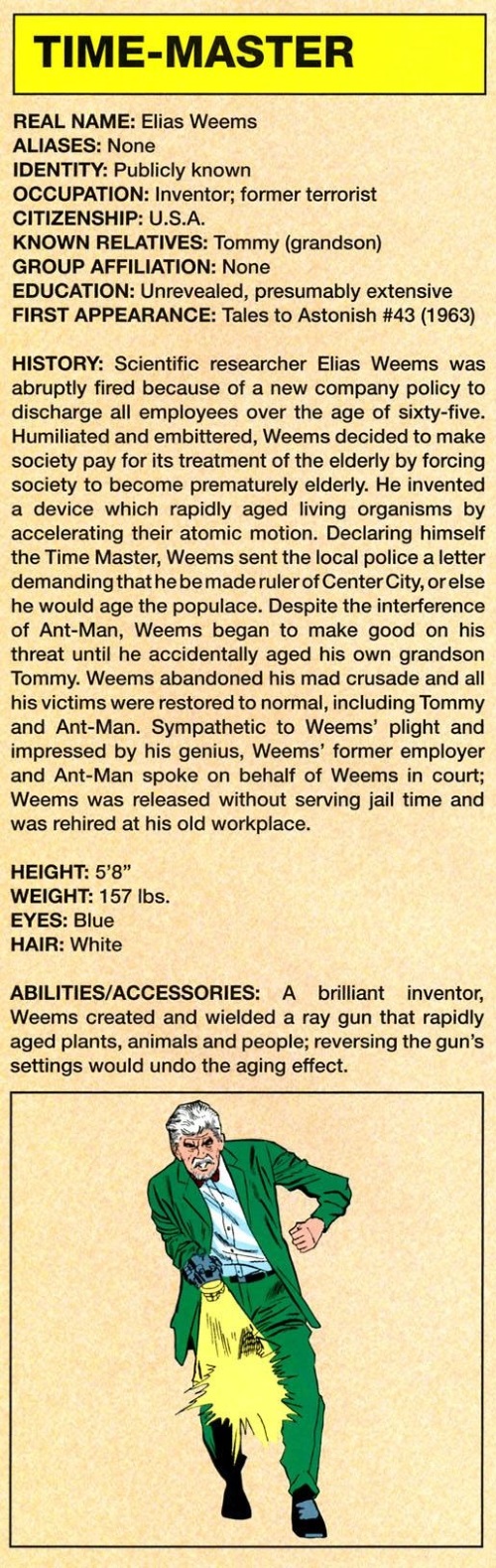 Age Manipulation (others)-Time Master-Marvel Legacy The's Handbook #1 (1960)