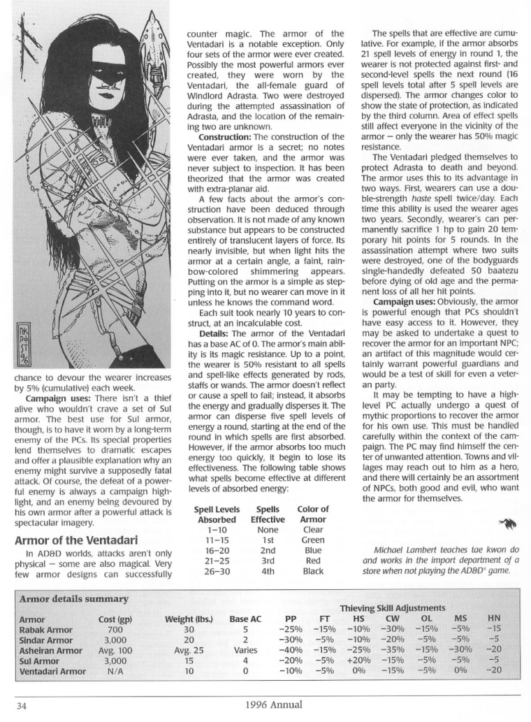 Armor (magical)-Armor of the Ventadari-Dragon Magazine Annual 1