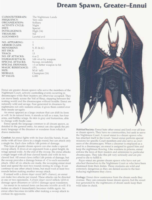 dream-manipulation-ennui-dream-spawn-tsr-2166-monstrous-compendium-annual-volume-3