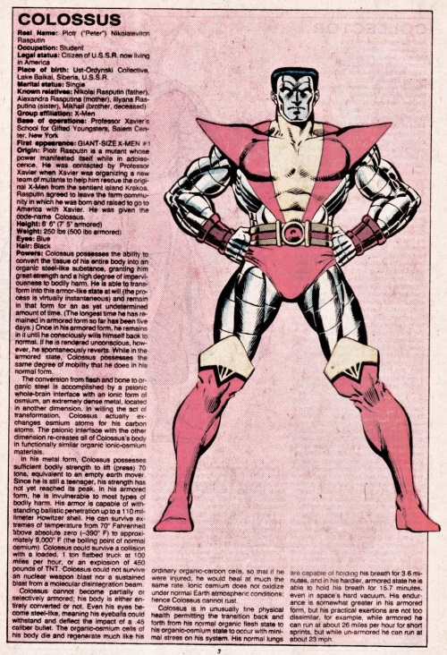 Metal Mimicry–Colossus-Official Handbook of the Marvel Universe V1 #3