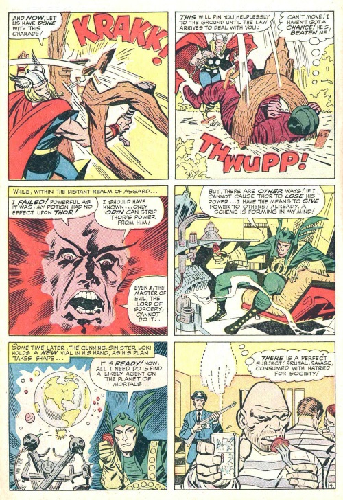 Power Bestowal (persons)–Loki bestows power to Absorbing Man-Journey into Mystery #114-6
