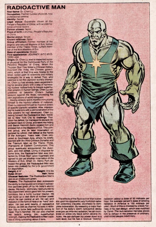 Radiation Manipulation-Radiation Man-Official Handbook of the Marvel Universe V1 #9