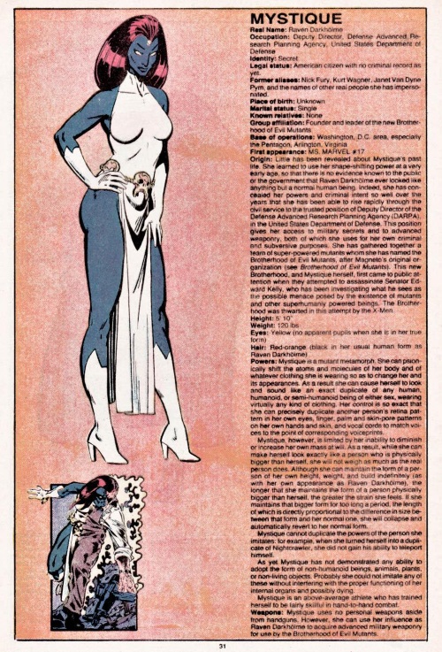 Shape Shifting-Mystique-Official Handbook of the Marvel Universe V1 #7