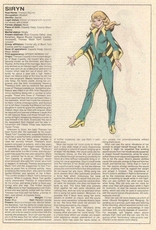 Sound Manipulation (scream)-Siryn-Official Handbook of the Marvel Universe V1 #10