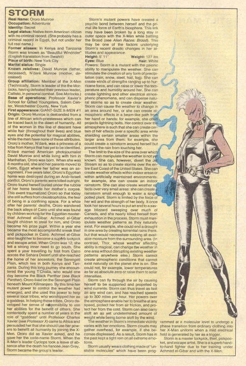 Weather manipulation–Storm-Official Handbook of the Marvel Universe V1 #10