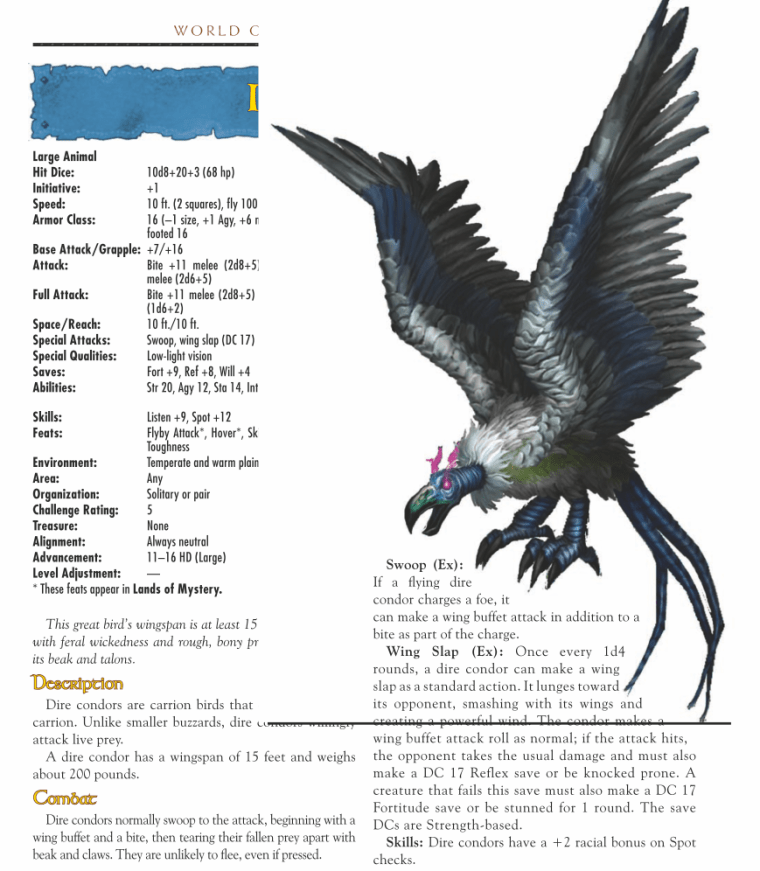 Avian Mimicry-WOW-Dire Condor-World of Warcraft Monster Guide