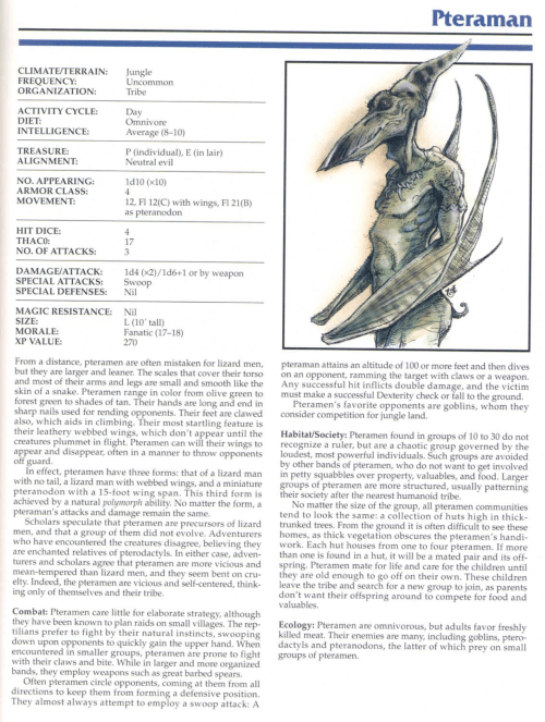 reptile-mimicry-pteraman-tsr-2145-monstrous-compendium-annual-volume-1