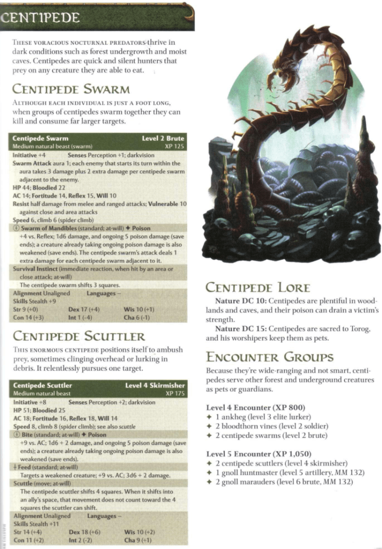 Centipede Mimicry-Centipede Swarm-D&D 4th Edition - Monster Manual 2