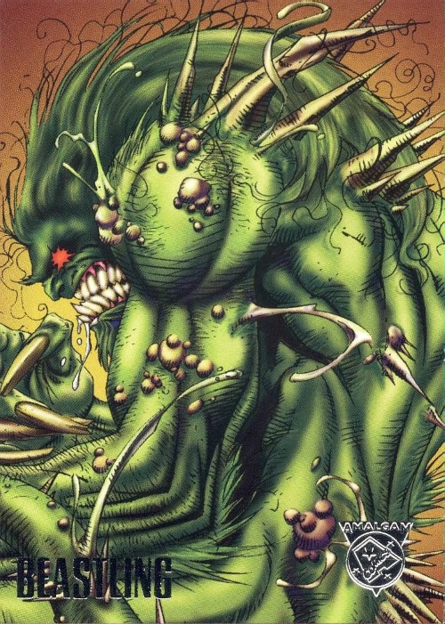 Merging (universes)-Beastling-Amalgam trading cards