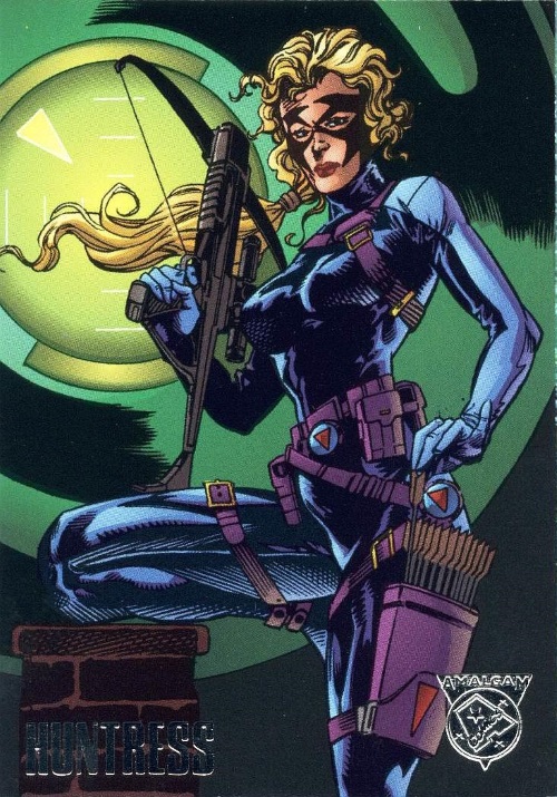 Merging (universes)-Huntress-Amalgam trading cards