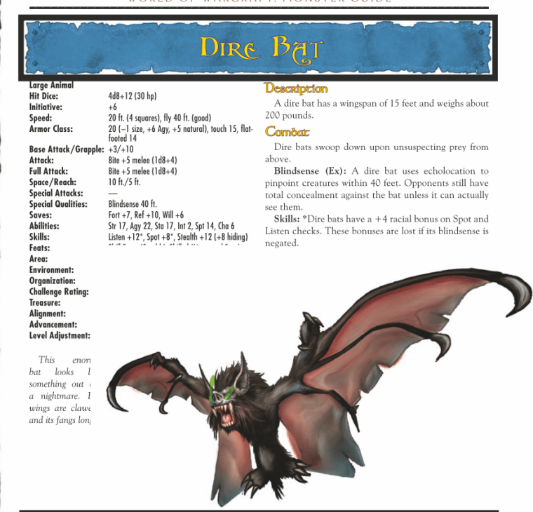 Bat Mimicry-Dire Bat-World of Warcraft Monster Guide