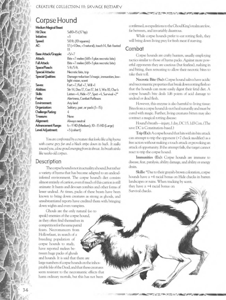 Hyena Mimicry-D&D-Corpse Hound-Creature Collection III. Savage Bestiary