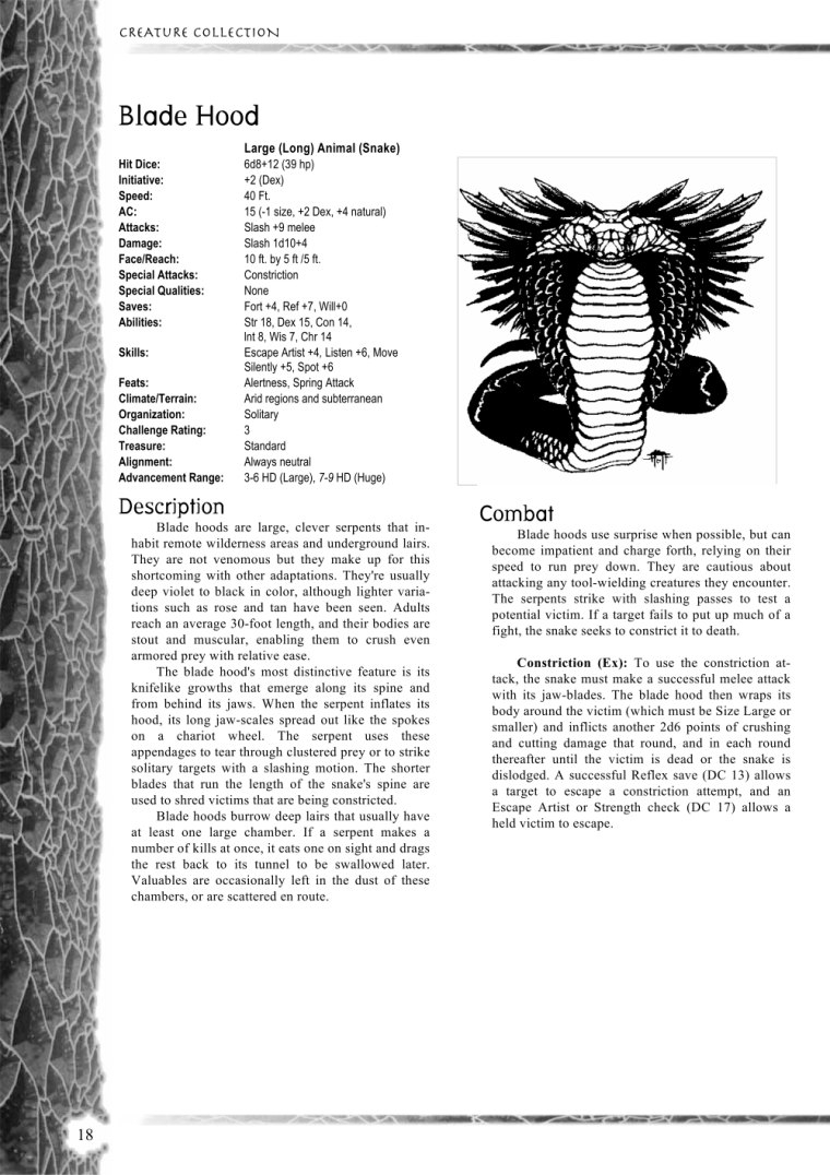 Snake Mimicry-D&D-Blade Hood-Creature Collection I