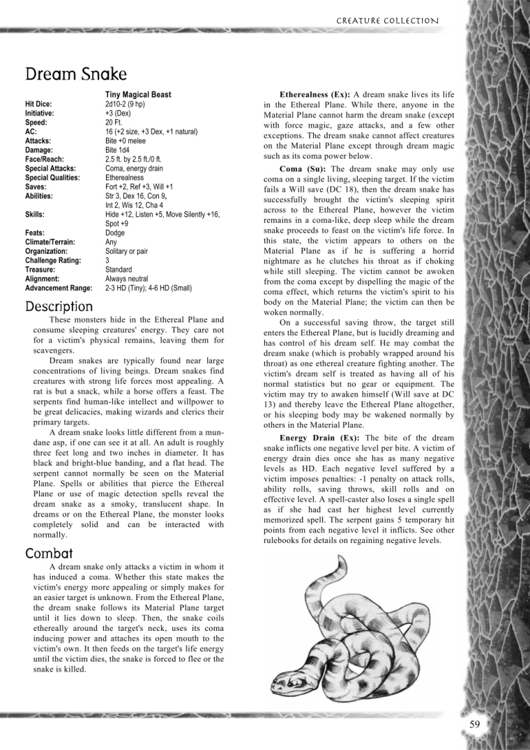 Snake Mimicry-D&D-Dream Snake-Creature Collection I