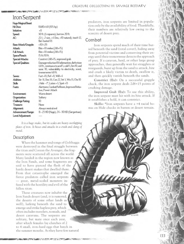 Snake Mimicry-D&D-Iron Serpent-Creature Collection III. Savage Bestiary